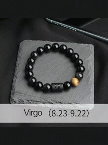 1 件男士十二星座弹力手链，天然虎眼石珠串十二星座搭配，适合节日、运动、休闲日常佩戴 - 彩色 - 查看 16