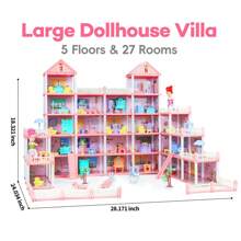 Ngôi nhà búp bê công chúa lớn trong mơ với 5 tầng 27 phòng, 6 búp bê 4 thú cưng và đồ nội thất - Quà tặng đồ chơi Giáng sinh hoàn hảo cho bé gái từ 3-8 tuổi, Nhà chơi màu hồng giả tự làm có cầu thang và phụ kiện (Phụ kiện ngẫu nhiên) - Nhiều màu - Xem 2