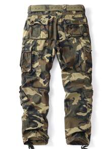 AKARMY Cargo Camo Pants Leaf Print Jungle Style For Men - Durable Cotton Fabric, Multi-Pockets, Perfect For Hiking, Camo, And Work (No Belt)