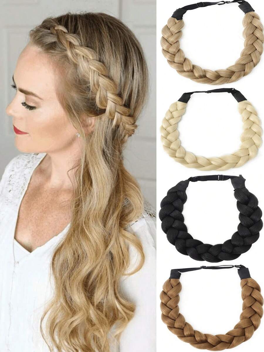 Elegant Adjustable Fishbone Hair Braid Headband - Synthetic Hair Accessory For Women Girl, Perfect For Parties & Everyday Wear