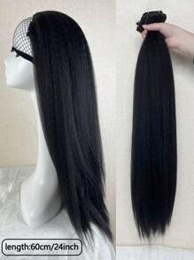 7pcs/Set 16inch Yaki Straight Synthetic Hair Extensions, Voluminous, 14/18/24inch Length, Suitable For Everyday Wear - Black - View 6