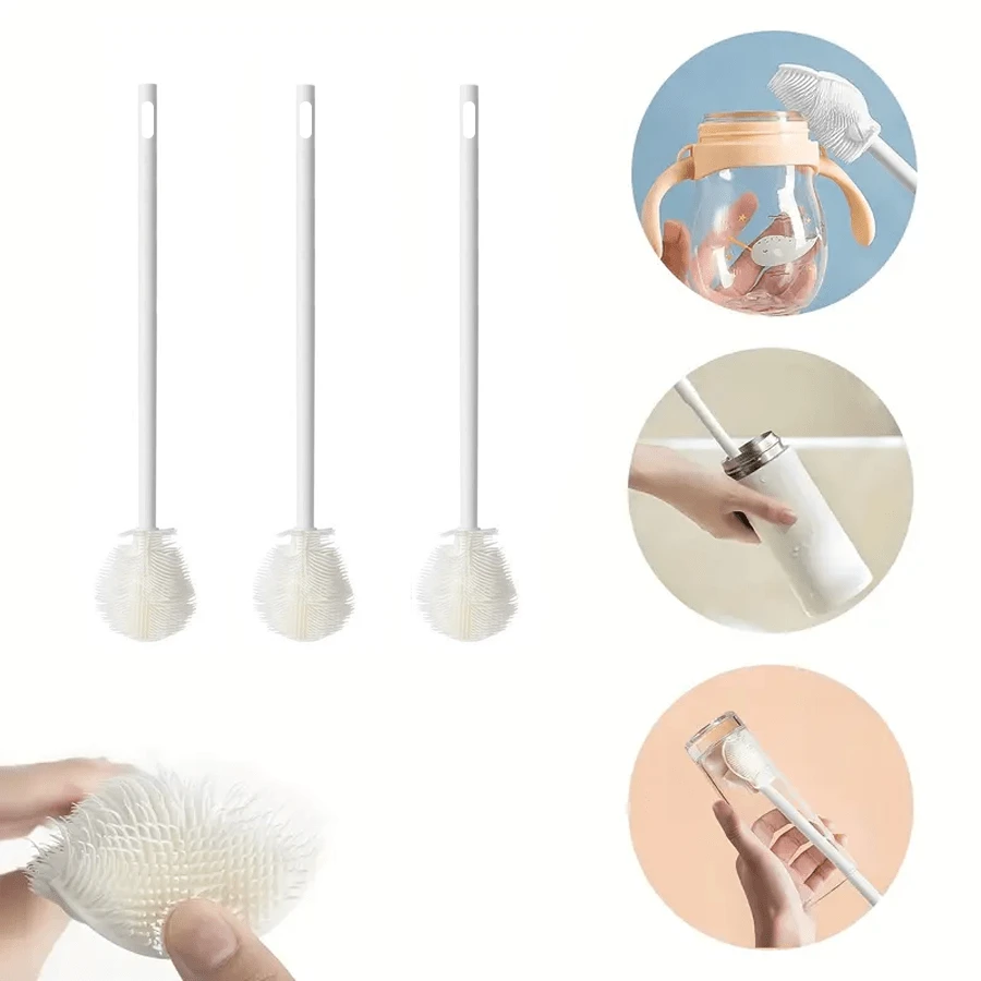 Cepillo de botella de mango largo multiusos - Silicona suave, reutilizable para contenedores de boca estrecha, termos deportivos de vacío, tazas y cristalería - Herramienta de limpieza de cocina esencial, conjunto de cepillos para botellas - Blanco - Ver 1