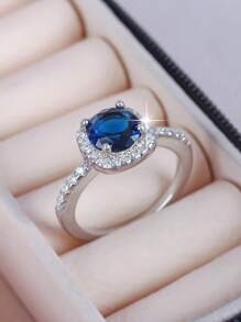 1pc Elegant Multi-Color Square Band Design Round CZ Stone Ring, Versatile Men Women Engagement Wedding Ring, Valentine's Day Gift,Mom,Mother,Mother's Day,Gift