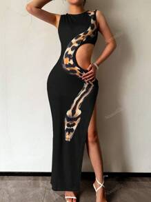 Robe longue à imprimé Python avec décolleté ajouré, pour femme, vêtements d'été