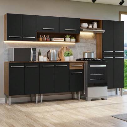  Cocina Integral Completa Modular Madesa Emilly 293cm  Color Marrón/Negro 10