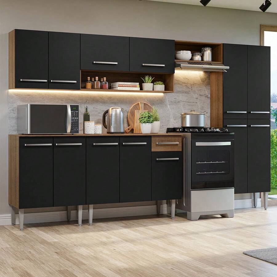Cocina Integral Completa Modular Madesa Emilly 293cm  Color Marrón/Negro 10