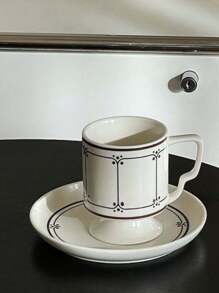 1 套复古棕色线条陶瓷杯碟，复古咖啡杯盘套装，早餐杯，下午茶杯，小吃盘，送给朋友的高端礼物，适合家庭，餐厅，咖啡厅返校 - 棕色 - 查看 6