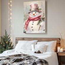 1 Pc Snowman Wooden Framed Canvas Painting Thickness 2.25cm/0.9inch High Quality Wall Art Prints Poster Direct Hanging Wall Picture Decor For Home Gifts, Gift,Living Room, Bathroom, Bedroom, Kitchen