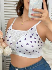 Damen Unterwäsche in Große Größen mit Herzprint - Sexy Spitze Patchwork, verstellbare Träger, sexy Spitze Charm BH & Slip