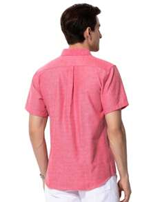 Men's Short Sleeve Casual Shirt In Solid Color Oxford Spun, Suitable For Summer,Wrinkle Resistant Office Work Shirt For Men - Đỏ - Xem 3