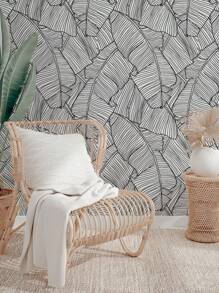 1 Rollo de papel tapiz autoadhesivo a prueba de humedad con impresión en blanco y negro de hojas de plátano estilo boceto, de grosor reforzado, para decoración del hogar, con dibujos de hojas de acuarela, removible, en 3 tamaños a elegir: 15.75X47.24/118.11/196.85 pulgadas, para renovar paneles de pared, papel tapiz, decoración primaveral para refrescar su hogar, pegatinas de decoración de ramas - Blanco y Negro - Ver 11