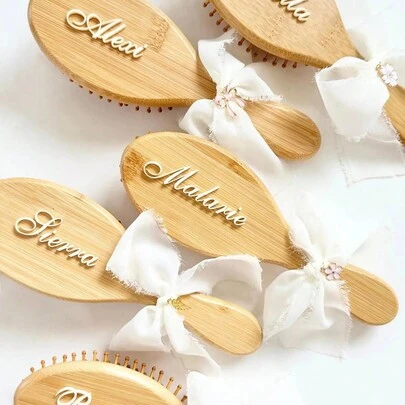 1pc Personalized Name Engraved Bamboo Hair Brush, Anti-Static Hair Comb, Portable Styling Brush, Wedding Gift, Bridesmaids Gift, Anniversary Present, Unique Valentine's Day Gift,Multi-Functional,Ornamental,Letter,Solid Color,Exquisite,Stylish,Vintage,Modern,Colorful,Leisure,Basics,Casual,Soft,Unique,Customized,Personalized,Custom,Ideal Gifts For Her,Girlfriend,Her,Boyfriend,Friends,Chic Autumn ,Forever Love