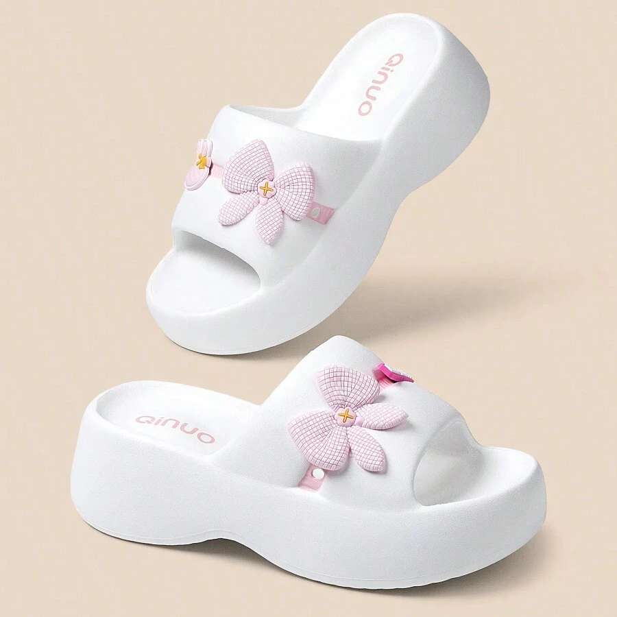 Plus Size Women's Extremely Thick-Soled Slippers, 2025 New Summer Outdoor Fashion European And American Beach Squish Feeling Platform Sandals, Fashion Increased Height, Non-Slip Indoor/Outdoor Comfortable Bathroom Home Slippers - trắng - Xem 1