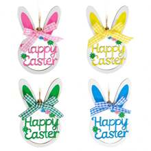 4pcs Wooden Painted Easter Eggs Decorations, Party Crafts DIY Hanging Ornaments