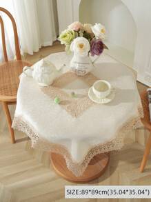 Exquisite Jacquard Satin Fabric Splicing With Delicate Water-Soluble Lace Edge Tablecloth, Kitchen Essential Square/Rectangular Table Cover, Home Decor, Festival Decor, Indoor/Outdoor, Party/Wedding Tablecloth, 1pc