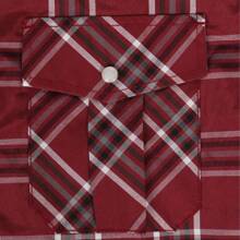 Men's Western Cowboy Pearl Snap Plaid Button Up Casual Long Sleeve Two Pockets Work Shirts - 8 Red White - 查看 5