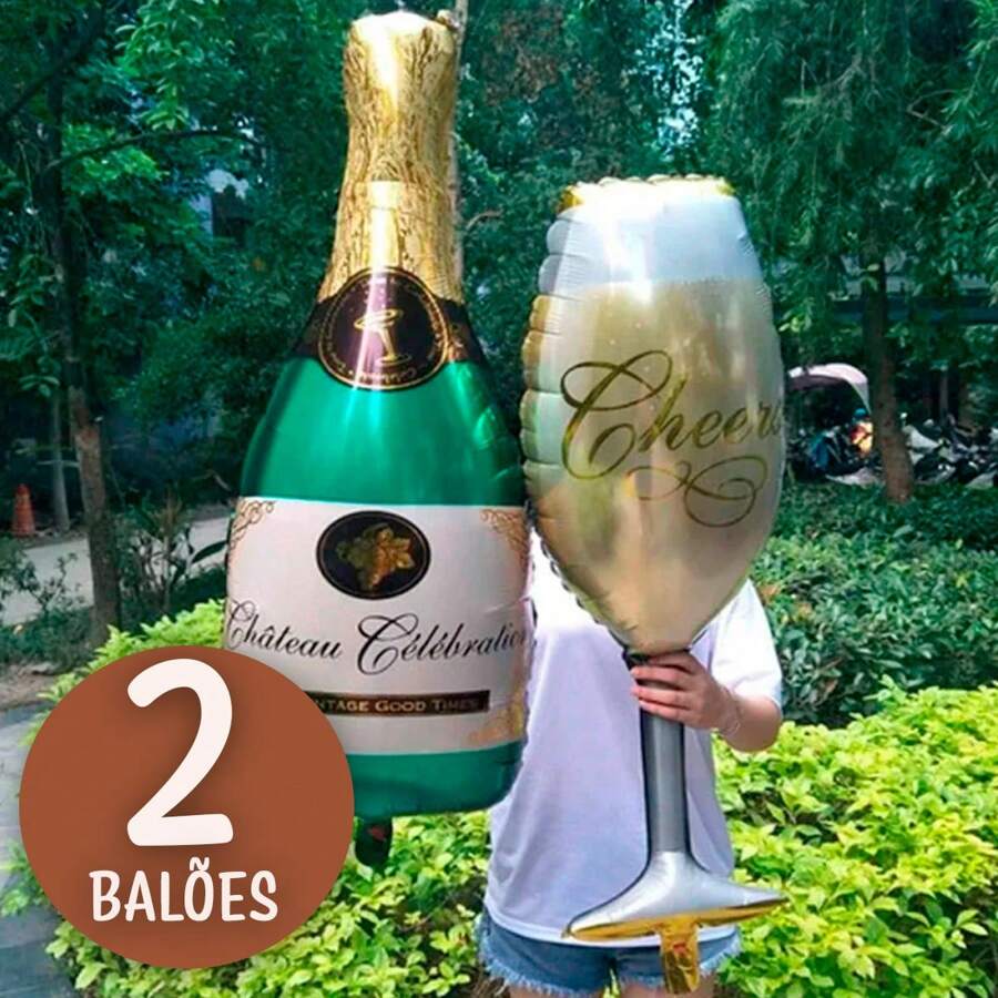 THINGS ALREADY Balão Ano Novo Garrafa de Champanhe Taça Grande Decoração de Ano Novo