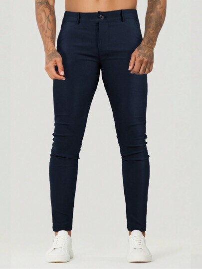 GINGTTO Pantalones ajustados y elásticos para hombre, pantalones de color, pantalones entallados, pantalones entubados
