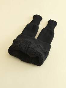 1條女童緊身褲,白色/黑色保暖幼童打底褲 - 黑色 - 查看 2