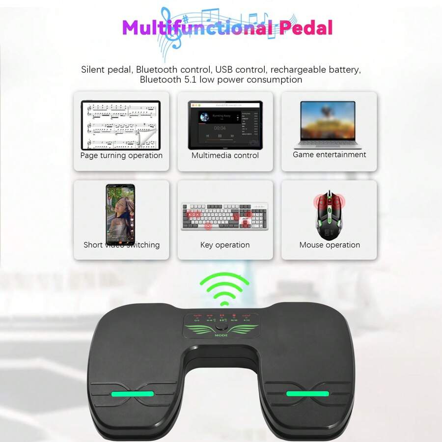 Draadloos Page Turner Pedaal, Bluetooth Stille Voetpedaal Page Turner, Oplaadbare Bladmuziek Page Turner, Double Page Turner voor Tablet Smartphone Computer