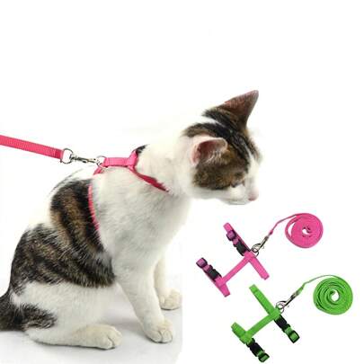 Nylon Cat Harness Leash Set - Adjustable Patterned Pet Traction Rope For Cats - Durable Under 4-Foot Leash For Walking And Training
