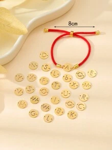 1pc Letter Pendant Bracelet, Girls Lucky Red Rope Stainless Steel 26 Letter Bracelet, Birthday Gift, Adjustable - Multicolor - View 2