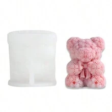 1 件玫瑰熊形状蜡烛模具、心形熊、花束熊和蝴蝶结熊模具用于制作蜡烛，硅胶模具用于 DIY 蜡烛、芳香疗法、肥皂、情人节和母亲节礼物