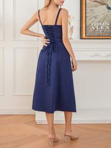 Summer Dresses For Women Y2k Sleeveless Midi Dress Bandage Formal Cocktail Prom Party A-Line Dress High Splitting Long Skirt For Nightclub Slim Fit Backless Flowy Dress Summer Vacation Beach Dress Sundress Graduation Dress French Cottagecore Floral Dress - 藍色 - 查看 8