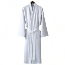 1pc Waffle Weave Plain Shawl Collar Bathrobe, Loungewear, Sleepwear, Made Of Soft, Absorbent For Bathroom, Bedroom, Pool Back To School
