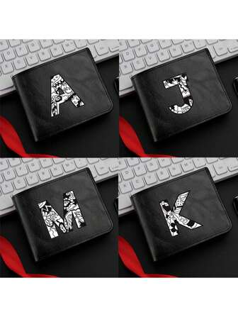 1 件时尚字母印花黑色钱包男士双折钱包休闲商务短钱包可折叠多卡槽送给他的完美礼物男士钱包钱包小钱包男士钱包真皮