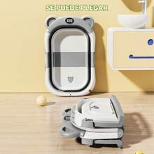 Bañera Bebe Portatil Baño Plegable Tina Con Cojin Termometro Gris
