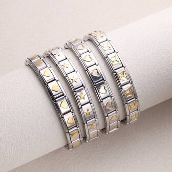 1 pieza de componente de pulsera de acero inoxidable, impresa con patrón de mariposa, corazón y estrella, para manualidades de joyería de pulseras y collares, se puede combinar libremente con diferentes estilos
