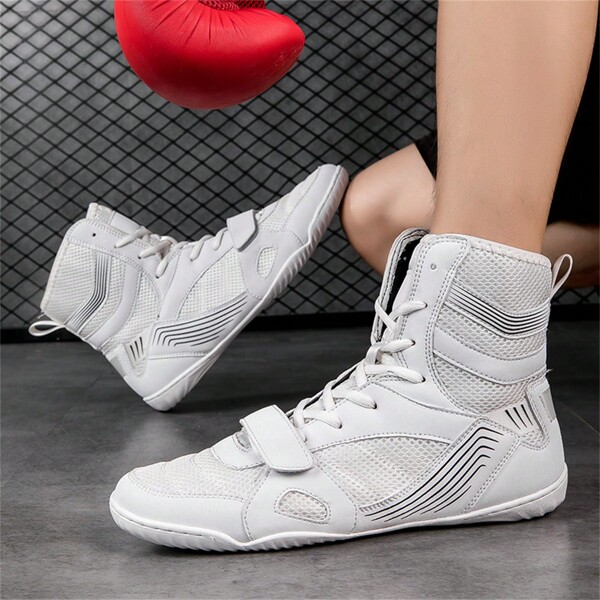 Zapatos de lucha profesional para hombres y mujeres, zapatos de boxeo de caña alta, zapatos de entrenamiento de MMA, botas largas de kickboxing, zapatos deportivos de malla barefoot para fitness