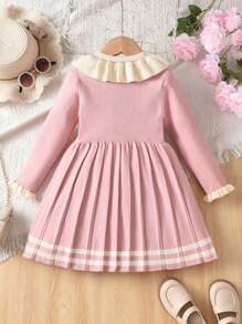 Girl's Knitted Princess Dress, Korean Style - Pink - View 2