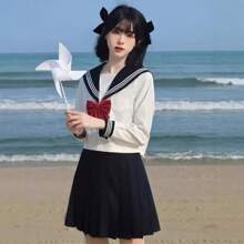 Conjunto De Uniforme Camisas Marinera Cosplay Con Calcetines - Traje manga larga - Ver 9