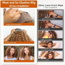 PANALA Wear And Go Affordable Glueless Ready To Wear Wig Human Hair Pre Plucked Precut, P4/27 Highlight Ombre Honey Blonde Curly Bob, 180% Density 5x5 Lace Closure Glueless Wigs With Natural Hairline For Women Christmas Gift Holiday Party - SP4/27 - Xem 4