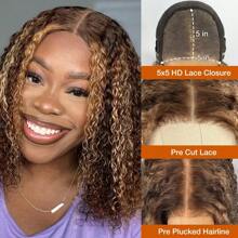 PANALA Wear And Go Affordable Glueless Ready To Wear Wig Human Hair Pre Plucked Precut, P4/27 Highlight Ombre Honey Blonde Curly Bob, 180% Density 5x5 Lace Closure Glueless Wigs With Natural Hairline For Women Christmas Gift Holiday Party - SP4/27 - Xem 3