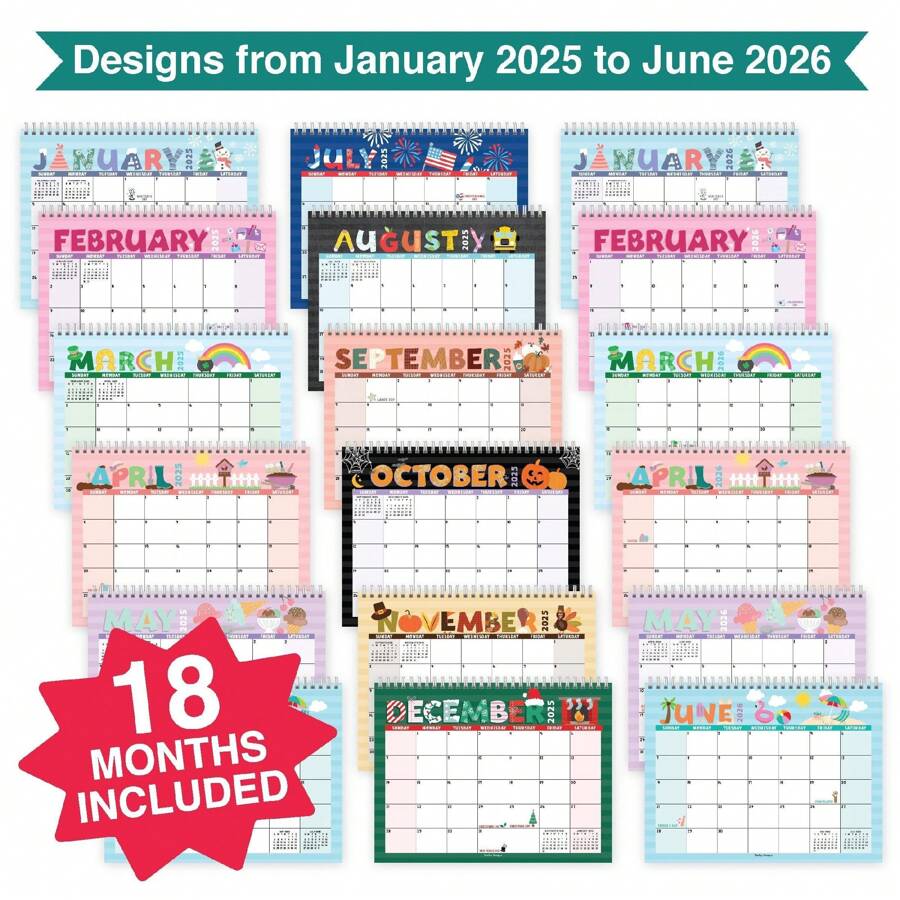 Doodle Typography Small Desk Calendar 20252026 Standing Flip