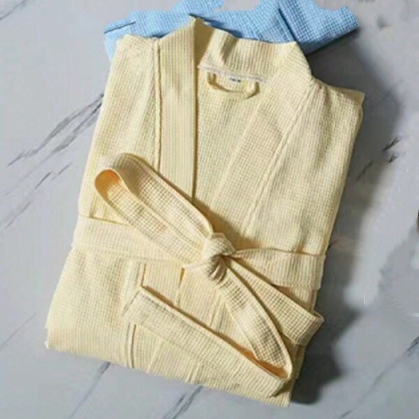 قطعة واحدة من مخمل مقلم بارز - ردن نسج موجي أو مرصع - بلون موحد - رداء استحمام - ملابس بيت - ملابس نوم - من نسيج ناعم ومشرب للاستخدام في الحمام والنوم والحمام، عودة إلى المدرسة