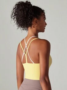 Libin 春夏女士瑜伽上衣、吊带上衣、两穿式上衣、运动上衣、舞蹈上衣、休闲上衣、通勤上衣，高弹力，舒适透气 - 黃色 - 查看 7