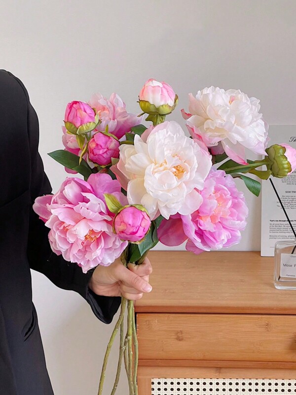 1 pieza, 26.38in/67cm Tallo único de Peonía de seda artificial, flexible y resistente a la decoloración, adecuado para pared de flores DIY, sala de estar, dormitorio, jarrón, boda, fiesta, decoración del hogar, accesorio de escritorio, decoración de habitación, popular para primavera, Día de San Valentín, regalo