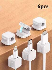 1/6pcs Cable Organizer Holder, Magnetic Desktop Cable Clip Management, Hidden Phone Charger Line Stand For Bedside Table, Kitchen, Office, Multi-Functional PP Desktop And Car Cable Management, No-Drill Adhesive Wire Fastener, Fashionable Electronic Accessory Bundling Management, Suitable For Electronics And Portable Chargers