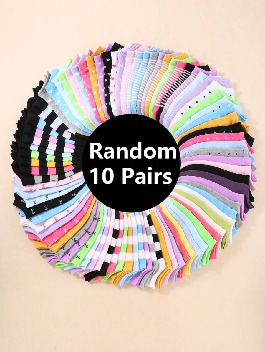 1/10/20/30Pairs Multi-Pack Herfst/Winter Dames Korte Sokken, Snoepkleuren Effen Hart & Polka Dot Patroon, Vochtafvoerend & Geurbestendig Crew Sokken [Willekeurige Kleuren Assortiment]