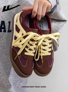 WARRIOR 1 Pair WARRIOR Women's Thick Sole Lace-Up Soft Bottom Casual Shoes, Flat Bottom Outdoor Sneakers, Summer Low-Top Commuting Shoes, Round Toe Low Heel Non-Slip Solid Color Elegant Soft Bottom Hiking Suitable For Students Graduation Photos Flat Shoes Ladies Low-Top Leather Surface Skate Shoes