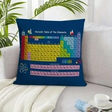 1pc Periodic Table Of Elements Decorative Pillow Cover, Indoor & Outdoor Use, Plush Single-Sided Print, 18x18 Inches, No Pillow Insert