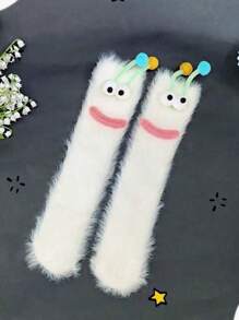 1 par de calcetines divertidos de mujer, calcetines navideños, calcetines de dibujos animados, calcetines de felpa, calcetines navideños, calcetines tubo sonrientes, calcetines de ojos grandes, calcetines lindos, calcetines cálidos