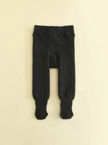 1條女童緊身褲,白色/黑色保暖幼童打底褲 - 黑色 - 查看 6