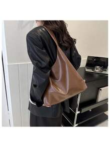 Women Hobo Bag Simple PU Leather Solid Shoulder Bag 2024 Fashion Large Capacity Tote Handbag Zipper Closure Slouchy Underarm Bag Women Designer Leather Shoulder Bag Large Capacity Ladies Handbag Hobo Tote - Black - View 4