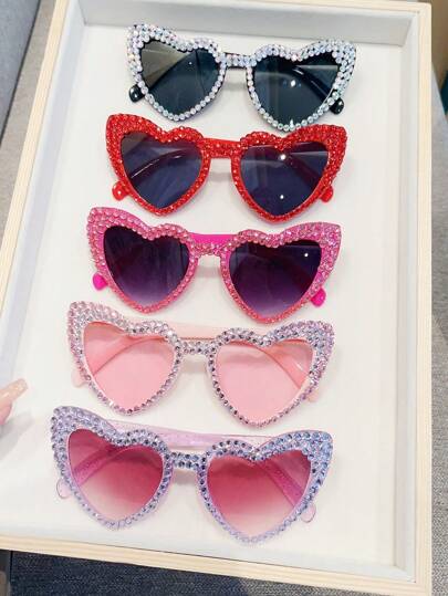 1pc Heart-Shaped Rhinestone Decorated Fashion Glasses, Fashion Accessory For Valentine's Day, Birthday Party, Wedding, Engagement, Couple Date, Proposal