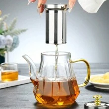 1 pieza Tetera de vidrio borosilicato resistente al calor con filtro de acero inoxidable, tetera de gran capacidad resistente al calor, juego de té para volver a la escuela - Multicolor - Ver 10